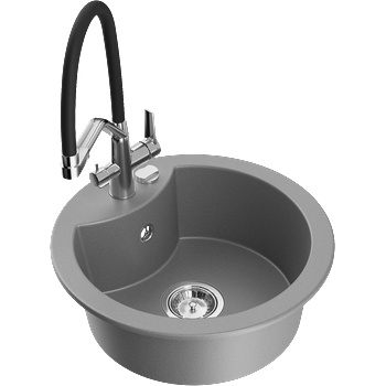 Mexen Diego гранитна мивка с 1 отделение и кухненски смесител Duo, сива - 6512-71-671701-07 (6512-71-671701-07)