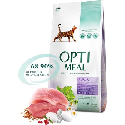 OPTIMEAL For adult cats Hairball duck 10 kg