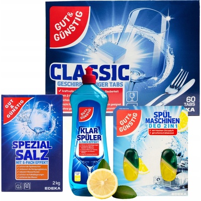 Gut & Gunstig Sada do myčky nádobí Kapsle 60 ks + Sůl 2 kg + Leštidlo