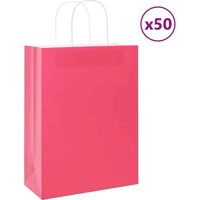 vidaXL Хартиени торбички 50 бр с дръжки розови 32x22x28 см (4101660)