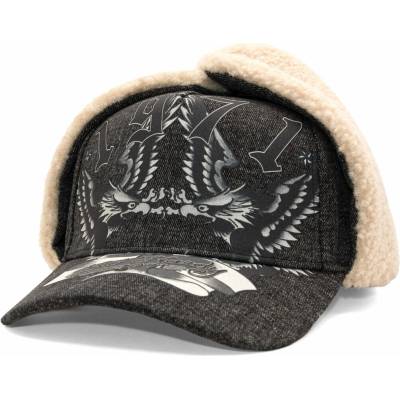 Ed Hardy 1971 Eagle Acid Wash 5 Panel Trapper Cap Black