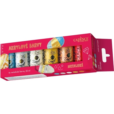 Cadence Akrylové barvy na kamínky sada 6 metalických barev + akrylový lak