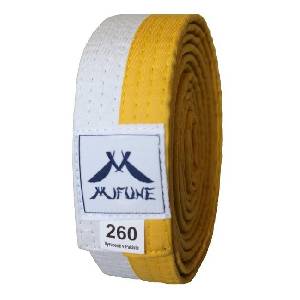 Katsudo Колан Кацудо Оби, бяло-жълт (2315.kat.mifune.white-yellow)