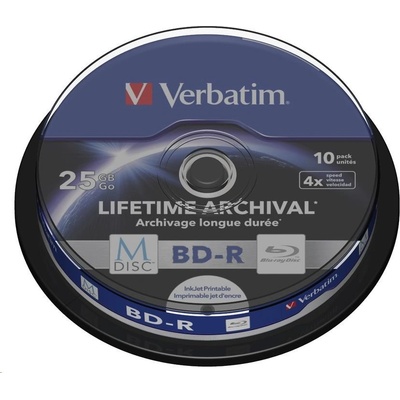 Verbatim BD-R 25GB 4x, M-Disc, printable, cakebox, 10ks (43825) – Zboží Živě