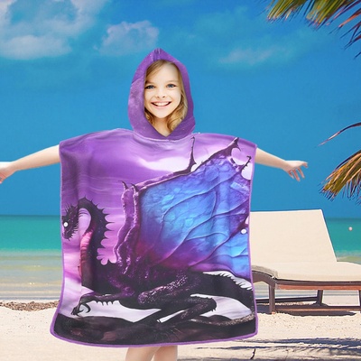 Textilomanie Detské pončo DRAK fialové 60 x 90 cm