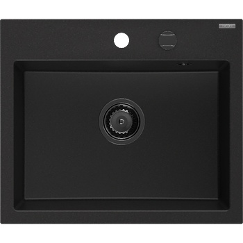 Mexen Oscar гранитна мивка с 1 отделение 580 x 490 мм, черна, сифон черен - 6519581000-77-B (6519581000-77-B)