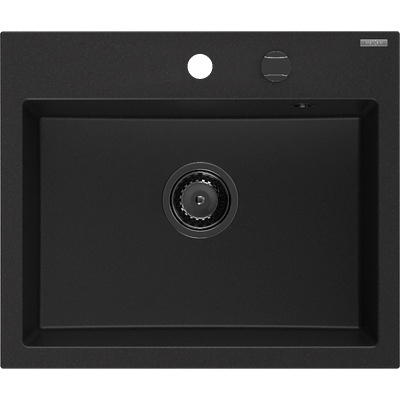 Mexen Oscar гранитна мивка с 1 отделение 580 x 490 мм, черна, сифон черен - 6519581000-77-B (6519581000-77-B)