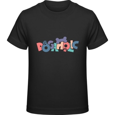 Premium Tričko pre Deti Psí dizajn s nápisom DOGAHOLIC Čierna Detské