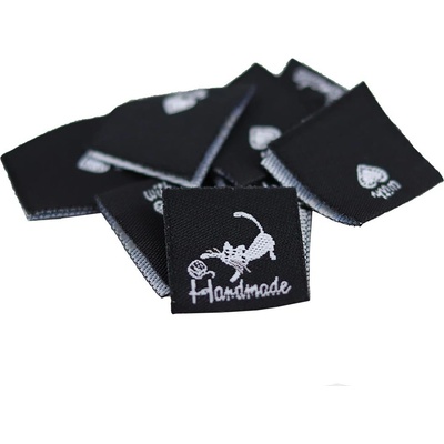 Pro Háčkování Látková cedulka Handmade černá s kočičkou – Zboží Dáma