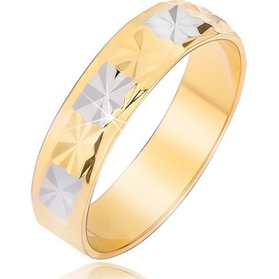 Šperky eshop lesklý zlatostříbrný prstýnek s diamantovým vzorem BB07.17