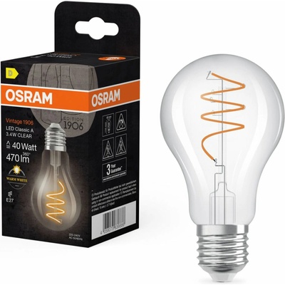 Osram číra LED žiarovka E27 3,4 W VINTAGE CLASSIC A, teplá biela 4058075836686