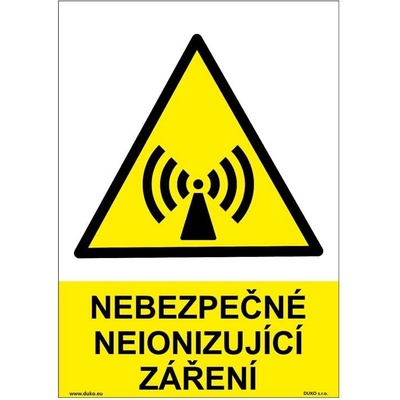 DUKO NEBEZPEČNÉ NEIONIZUJÍCÍ ZÁŘENÍ Formát: 148 x 210 mm, Materiál: plast 1 mm, samolepící vinylová fólie