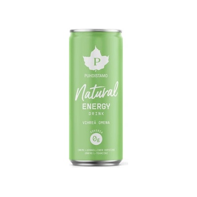 Puhdistamo Natural Energy Drink green apple Energetický nápoj zelené jablko 330 ml