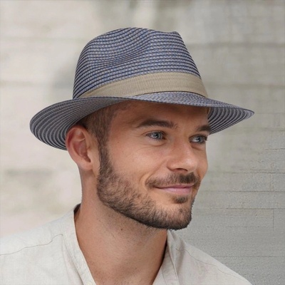 Krumlovanka letní klobouk Fedora Fa-38042 modrý