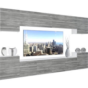 Obývacia stena Belini Premium Full Version šedý antracit Glamour Wood+ LED osvetlenie Nexum 71
