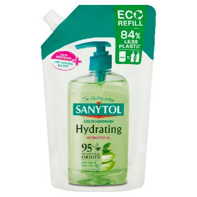 Sanytol Zelený čaj & Aloe Vera dezinfekční hydratující mýdlo na ruce náhradní náplň 500 ml