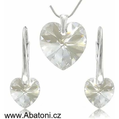Swarovski Elements Heart krystal stříbrná sada náušnice a přívěsek s řetízkem bílé srdce srdíčko 39003.1 Moonlight bílá čirá křišťálová měsíční stříbrno zlatá duhová – Zboží Dáma