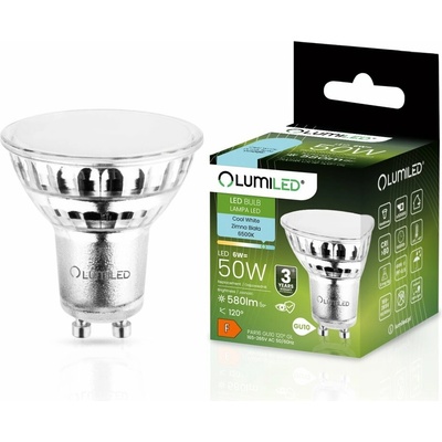 Lumiled LED žiarovka GU10 6W = 50W 580lm 6500K Cold 120° Glass