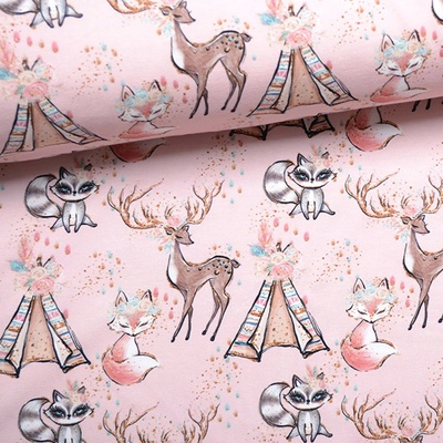 Látka s potlačou nepremokavý polyester TD/NS vzor indiana girl pink