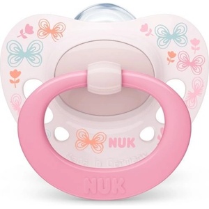 Nuk Силиконова залъгалка NUK - Signature, Розова с кутия за стерилизиране, 0-6 m (10730618_pink)