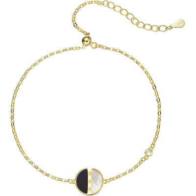 Pavona Pozlacený stříbrný náramek řetízek s kulatým černoperleťovým přívěskem 13026.1 Au plating