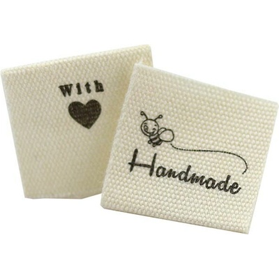 Pro Háčkování Látková cedulka Handmade with love , včelka - bílá barva natural