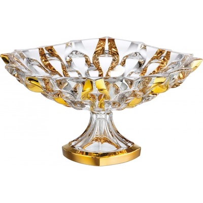 Crystal Bohemia Krištáľová miska na nohe Samboa gold 35 cm