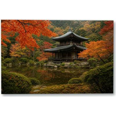 Plakát – Chrám u jezírka v barevném listí Bez rámu Ano Bez rámu 135 × 90 cm