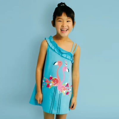 Mayoral Асиметрична рокля в тюркоазен цвят фламинго за мини момиче Майорал