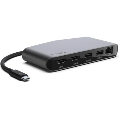 Belkin Thunderbolt 3 Dock Mini HD - мултифункционален хъб за свързване от USB-C към към два HDMI, Ethernet, USB 3.0. USB 2.0 порта (тъмносив)