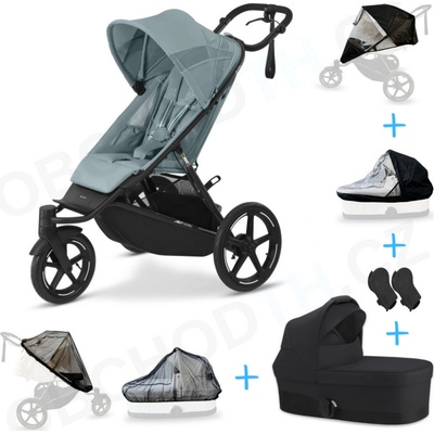 Cybex set 6v1 Avi Spin Stormy Blue 2024 + vanička Cot S Moon Black + adaptéry + pláštenky Thule + ochranná sieť