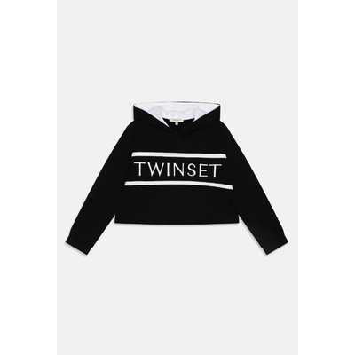 Twinset Girl mikina s kapucí a nápisem černá