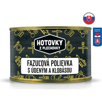 Hotovky z plechovky Fazuľová polievka s údeným a klobásou 400 ml