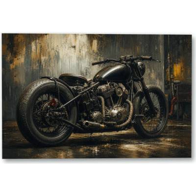 Plakát – Tmavý motocykl před patinovanou stěnou Bez rámu Ano Bez rámu 135 × 90 cm