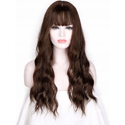 Kaštanově hnědá paruka s ofinou a dlouhými vlasy Shelly