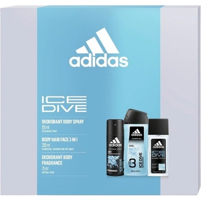 Adidas Ice Dive deodorant sklo 75 ml + deospray 150 ml + sprchový gél 250 ml darčeková sada