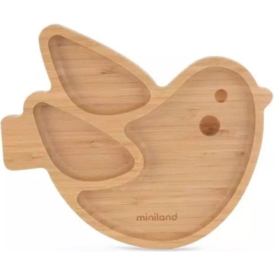 Miniland Eco Přátelská Dřevěná Miska s Přísavkou a Přihrádkami Ptáček A362886