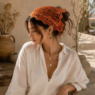 Maliso háčkovaný letní šátek boho Ručně dělaný cottagecore bandana scarf festival style