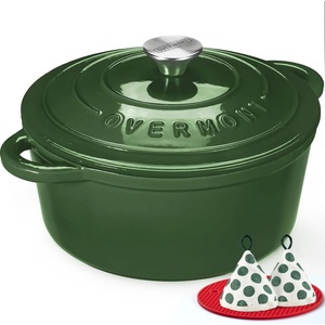 Overmont roasting pan enamel cast iron pot - casserole dish 26cm oven-safe - with lid and cookbook - for kitchen baking stewing roasting - Glossy - OM-ECI-01GG (OM-ECI-01GG)