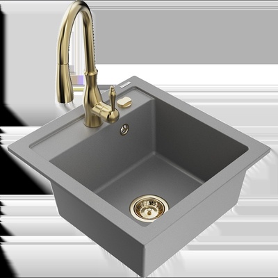 Vito гранитна мивка с една камера с кухненски смесител Savita, сив - 6503-71-672601-50 (6503-71-672601-50)