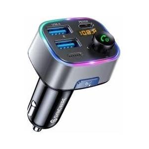 SYNCWIRE FM Transmitter Auto Bluetooth 5.4 48W (PD 36W & 12W) Bluetooth Adapter Auto mit [Lichtschalter] [HiFi-Bass-Sound] [Schnellladen] Freisprecheinrichtung Autoladegerät Zigarettenanzünder, Grau - SW-XC961