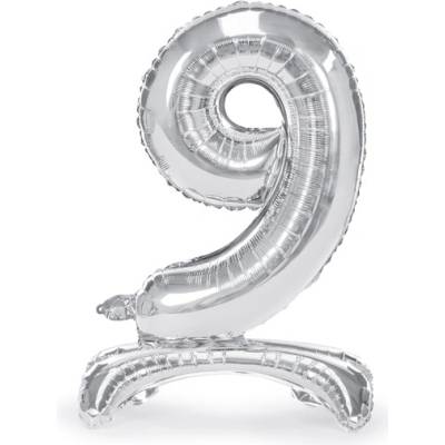 PartyDeco Balónik fóliový Stojacie číslo 9 strieborný 80 cm