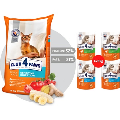 CLUB 4 PAWS Premium Sensitive digestion. For adult cats 14 kg