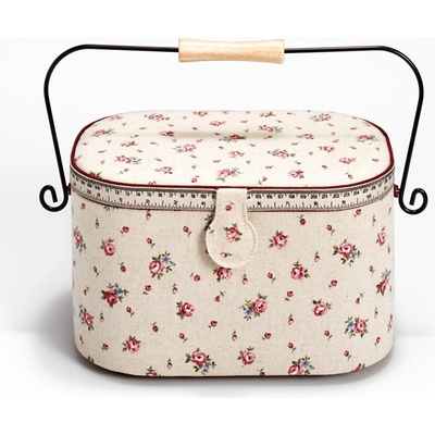 Prym Kazeta na šitie čalúnená veľ. L oválna vintage s motívom ružičiek "Country rose" (béžová, ružová)