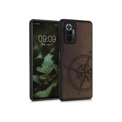 kwmobile Дървен калъф с дизайн компас за Xiaomi Redmi Note 10 Pro - тъмнокафяв