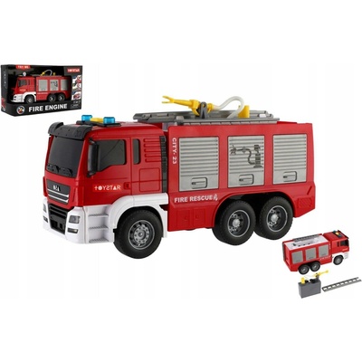 Teddies Auto hasičské plast 25cm na setrvačník na baterie se světlem se zvukem v krabici 31x19cm