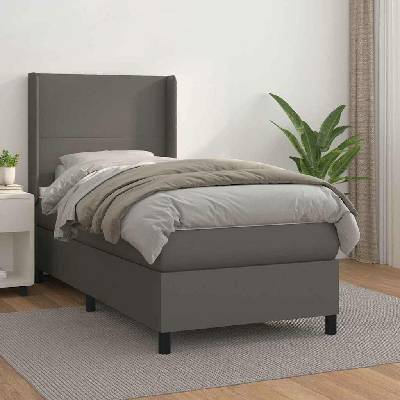 vidaXL Box spring postel s matrací 3132349 umělá kůže šedá