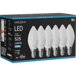 Mexen Nova 6x LED крушка E14, C37, 5W, Студена - 6500K, 525 lm - L102-E14-0565-01x06 (L102-E14-0565-01x06)