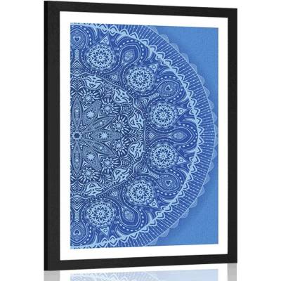 Plakát s paspartou okrasná Mandala s krajkou v modré barvě - 40x60 silver
