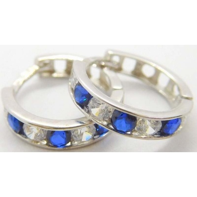 Klenoty Budín Dámské zlaté kruhové náušnice s modrými safíry z bílého zlata 13mm 585/1,22gr 16001